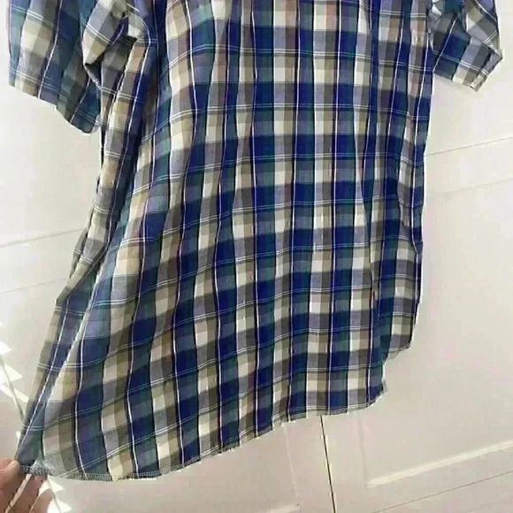 Wrangler WRancher Shirt Mens XL Plaid Pearl Snap Short Sleeve Flap Pockets Blue - Picture 13 of 13